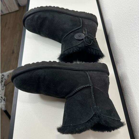 UGG Black Suede Furry Mini Bailey Button Ankle Boot 6 - Picture 8 of 15